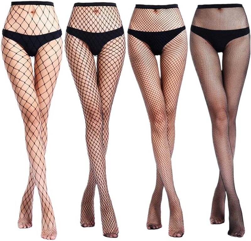 NOIAFZY 4Pairs Black Solid Color Fishnet High Waist Tights for Women Comfortable Stockings Hosiery - Image 1